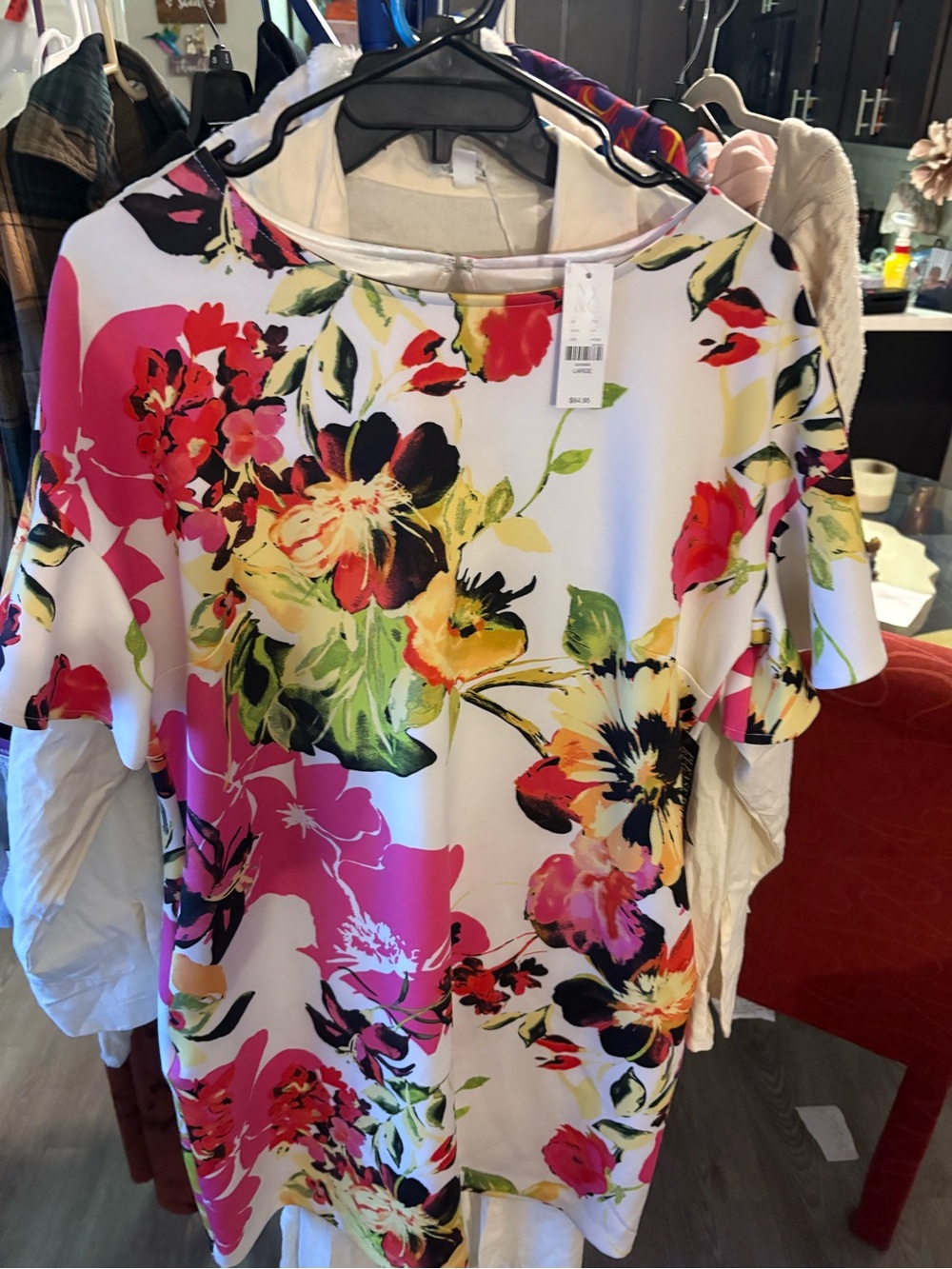 New York & Company White dress with Pink, Yellow & Green Floral Print